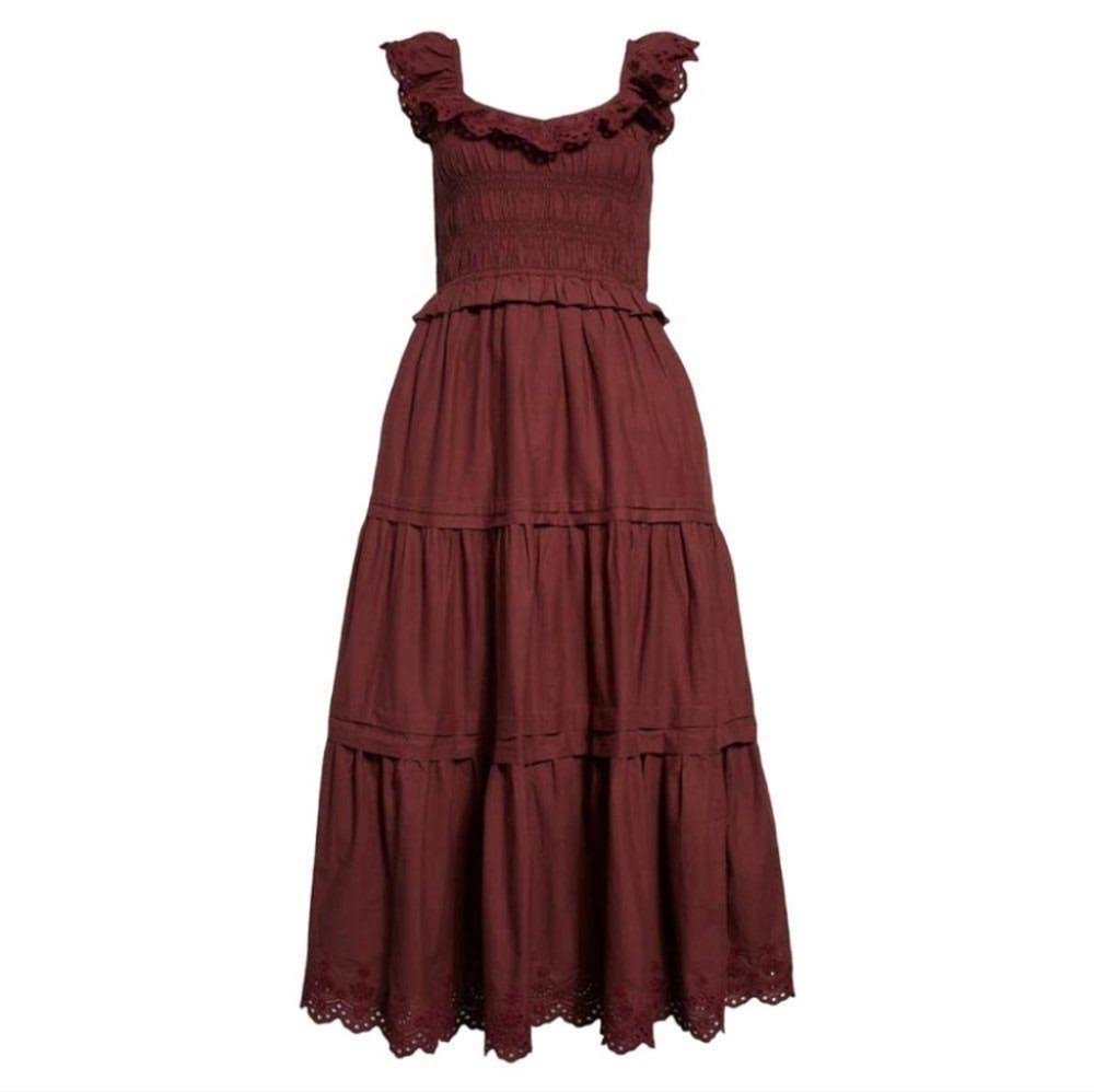 Madewell Lucie Burgundy Eyelet Cotton Midi Dress NWT Women’s 16W Plus